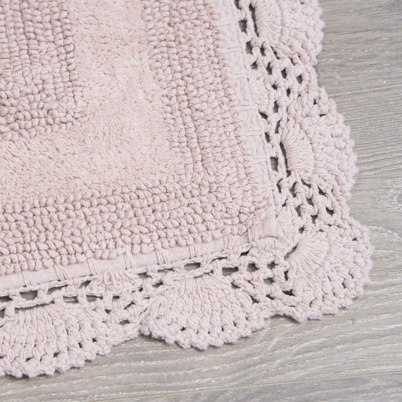 Laura Ashley Absorbent Bath Mat Reversible Crochet Soft and Plush Bathroom Mat 100% Cotton 24x40 Bath Rug, Blush Pink - Image 2